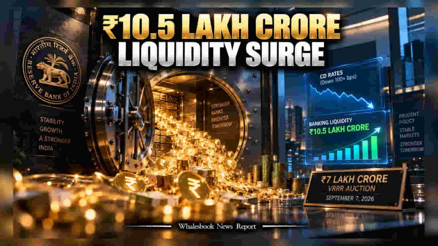 India Banking Liquidity Hits ₹10.5 Lakh Crore; RBI Plans ₹7 Lakh Crore Absorption - Whalesbook